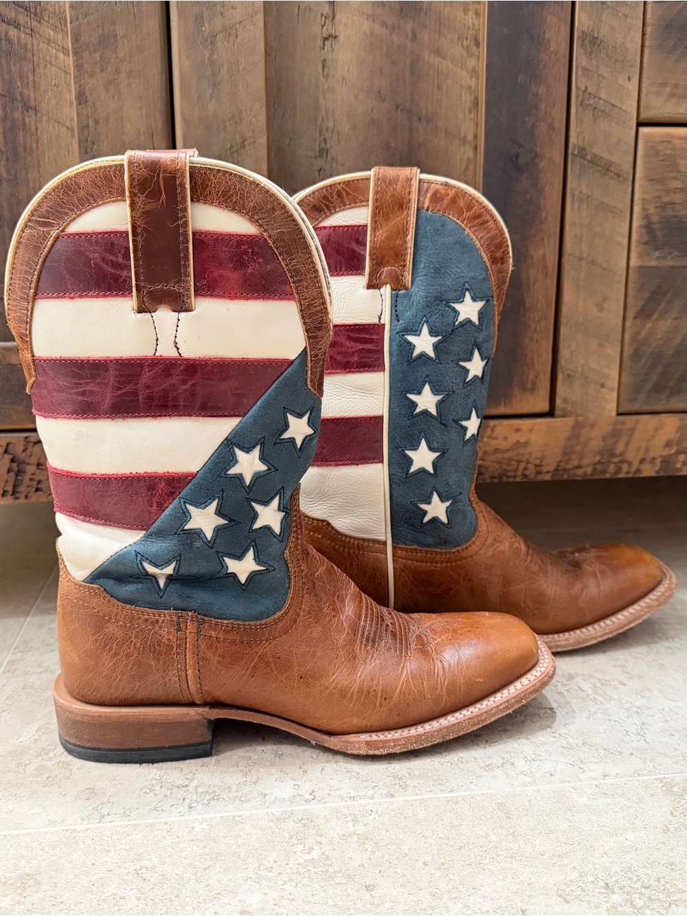 Shyanne Tan Leather Cowboy Boots USA flag 7 B